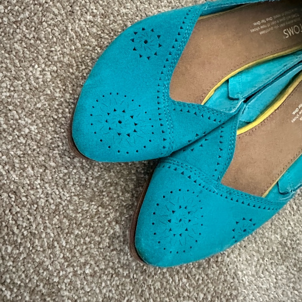 TOMS Teal Suede Perforated Alpargata Flats - Picture 3 of 5